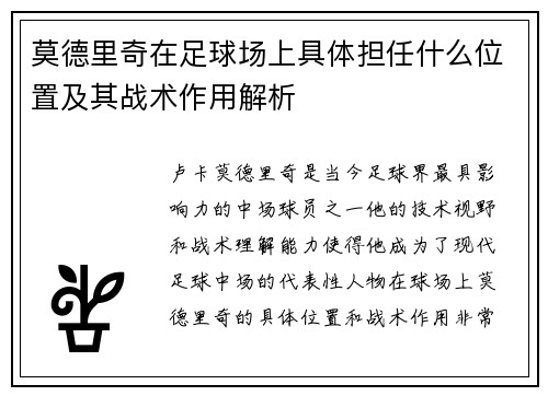 莫德里奇在足球场上具体担任什么位置及其战术作用解析