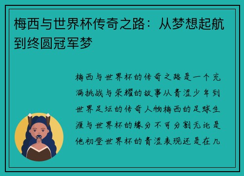 梅西与世界杯传奇之路:从梦想起航到终圆冠军梦 梅西与世界杯传奇之路:从梦想起航到终圆冠军梦